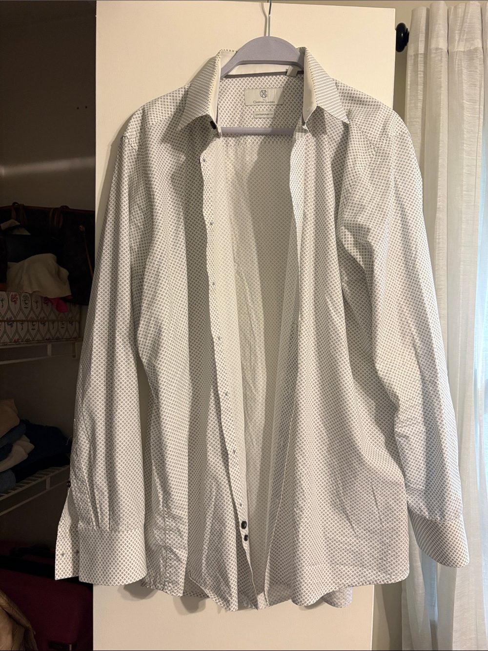 Christian Lacroix White Dress Shirt with Small Black Geometric Print